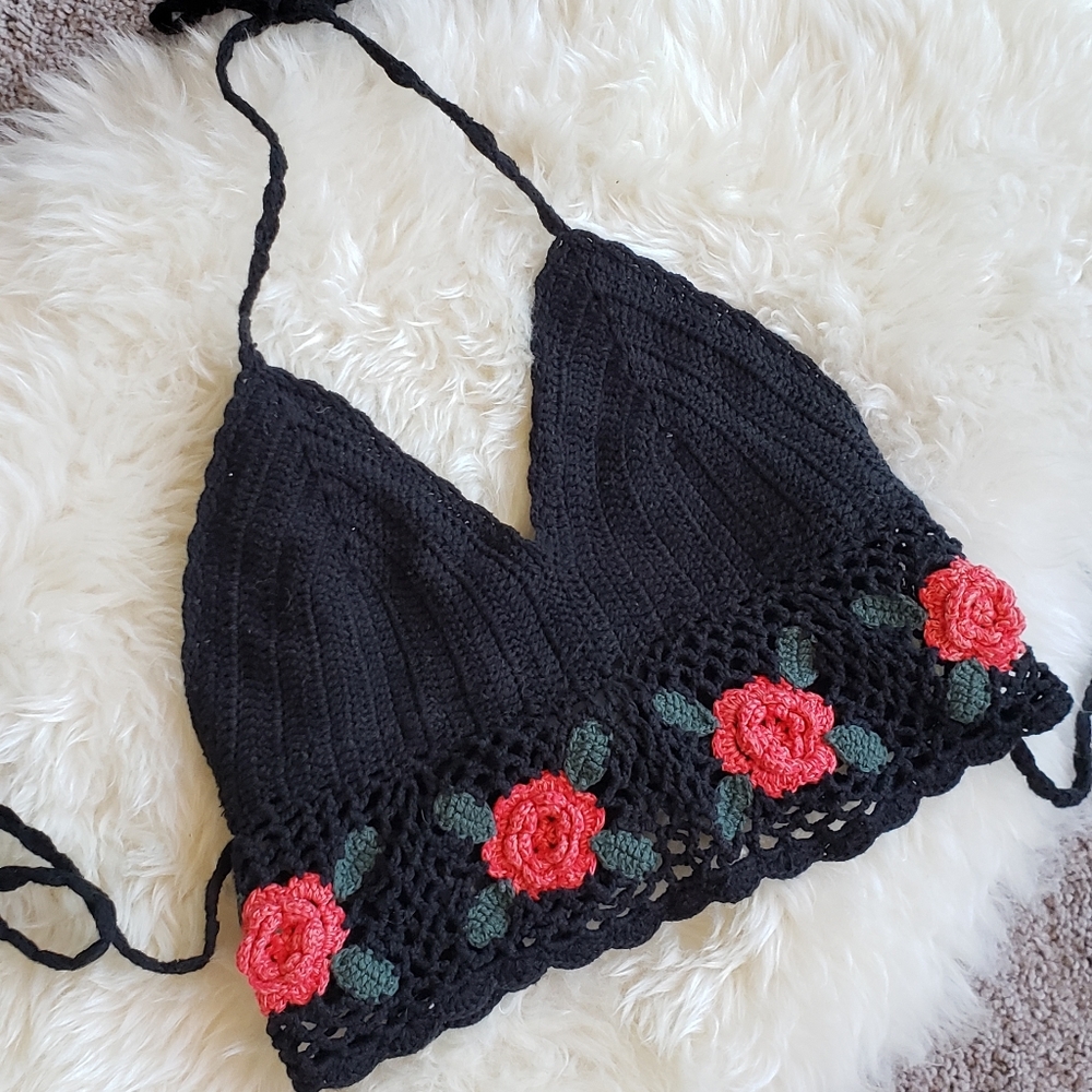 Urban Outfitters Crochet Rose Festival Halter Top